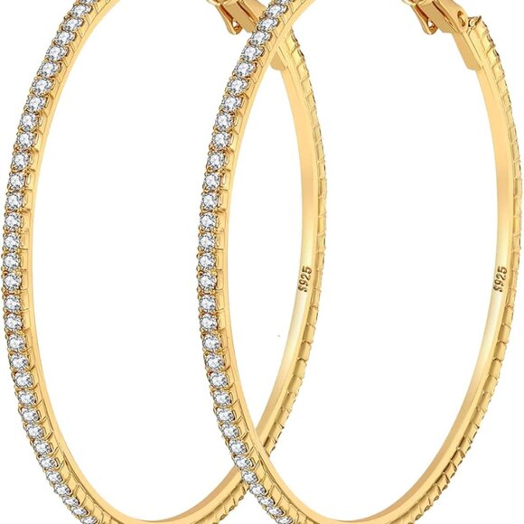 Jewelry - 925 Sterling Silver Earrings Large Rhinestone Hoop Earrings Big Cubic Zirconia H